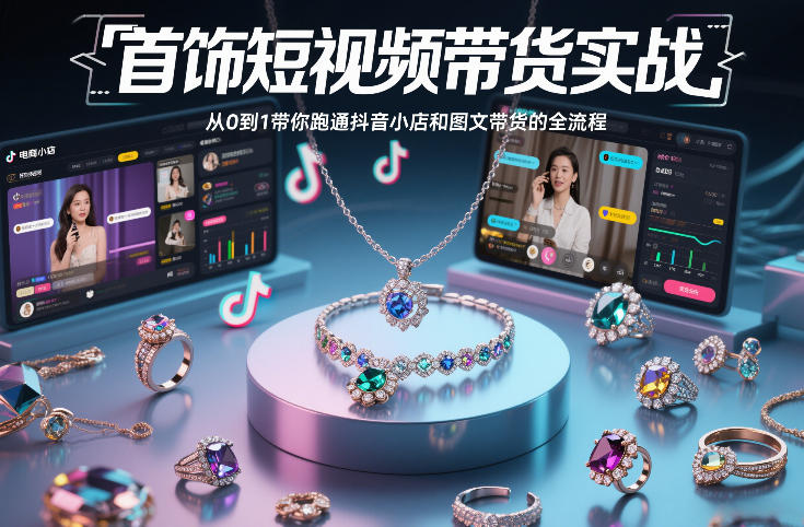 首饰短视频带货实战，从0到1带你跑通抖音小店和图文带货的全流程-985网创