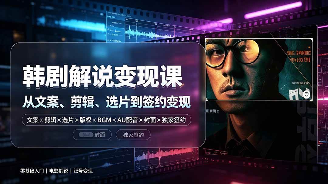（19438期）抖音270W粉丝博主亲授韩剧解说课：文案×剪辑×选片×版权×BGM×AU配音×封面×独家签约，零基础到变现-985网创