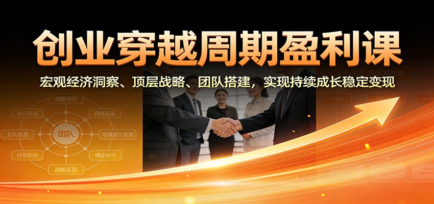 创业穿越周期盈利课：宏观经济洞察、顶层战略、团队搭建，实现持续成长稳定变现-985网创