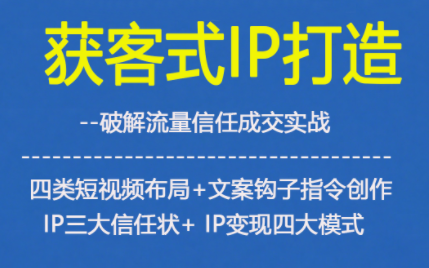 获客型IP打造，破解流量信任成，四类短视频布局+文案钩子指令创作IP三大信任状+IP变现四大模式-985网创