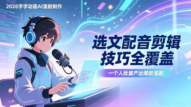 2026字字动画AI漫剧制作-1期，选文配音剪辑技巧全覆盖，一个人就能批量产出爆款漫剧-985网创