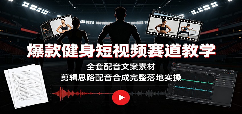 爆款健身短视频赛道教学：全套配音文案素材，剪辑思路配音合成完整落地实操-985网创