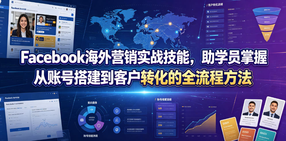 Facebook海外营销实战技能，助学员掌握从账号搭建到客户转化的全流程方法-985网创