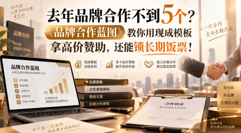 去年品牌合作不到5个？《品牌合作蓝图》教你用现成模板拿高价赞助，还能锁长期饭票！【原创双语字幕】-985网创