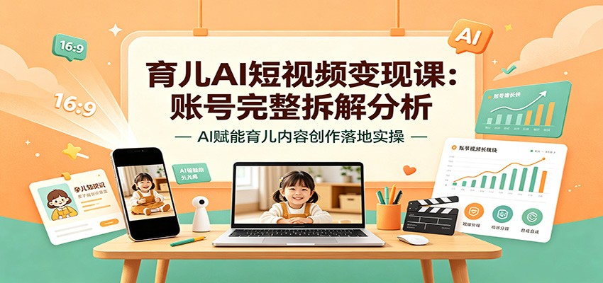 育儿AI短视频变现课：账号完整拆解分析，AI赋能育儿内容创作落地实操-985网创