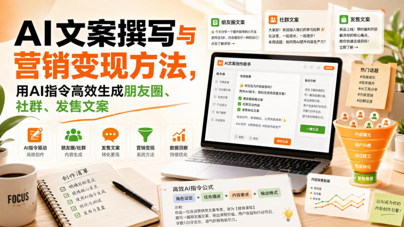 AI文案撰写与营销变现方法，用AI指令高效生成朋友圈、社群、发售文案-985网创
