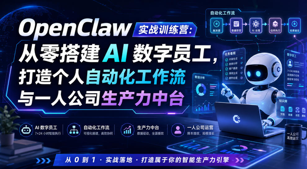 OpenClaw实战训练营：从零搭建AI数字员工，打造个人自动化工作流与一人公司生产力中台-985网创