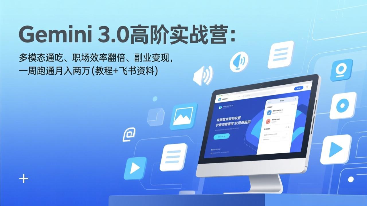 Gemini 3.0高阶实战营：多模态通吃、职场效率翻倍、副业变现，一周跑通月入两万(教程+飞书资料-985网创