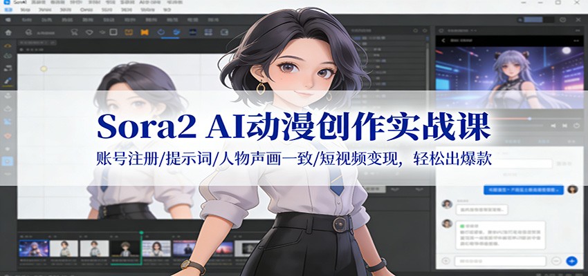 Sora2 AI动漫创作实战课：账号注册/提示词/人物声画一致/短视频变现，轻松出爆款-985网创