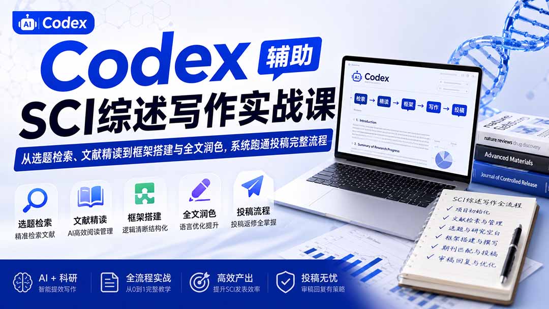 Codex辅助SCI综述写作实战课——从选题检索、文献精读到框架搭建与全文润色，系统跑通投稿完整流程-985网创
