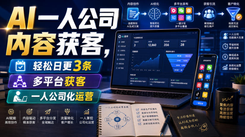 AI一人公司内容获客，轻松日更3条，多平台获客，一人公司化运营(更新0827)-985网创