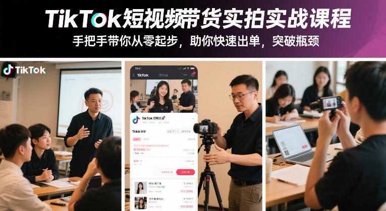 TikTok短视频带货实拍实战课程，手把手带你从零起步，助你快速出单，突破瓶颈-985网创