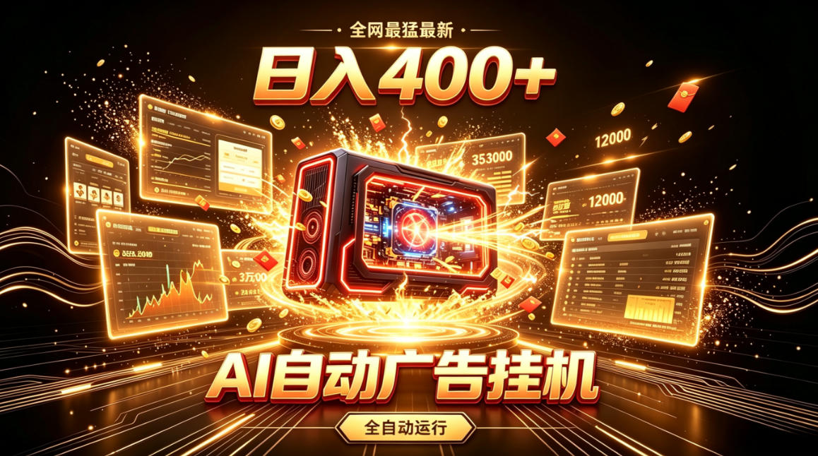 全网最猛最新的AI自动广告挂G，狠收益日入400+，真正做到躺賺式变现【揭秘】-985网创