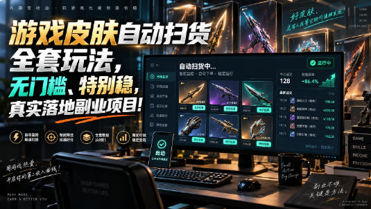 游戏皮肤自动扫货全套玩法，无门槛、特别稳，真实落地副业项目！【揭秘】-985网创