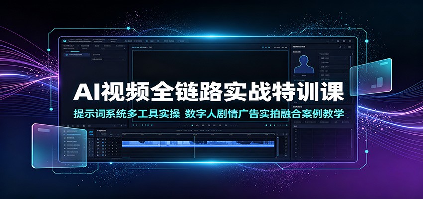 AI视频全链路实战特训课：提示词系统多工具实操，数字人剧情广告实拍融合案例教学-985网创
