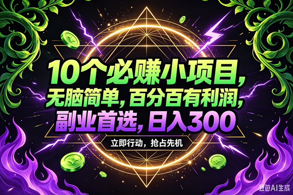 （18647期）10个必赚米的小项目，百分百赚米，无脑简单，副业首选，日入210+-985网创