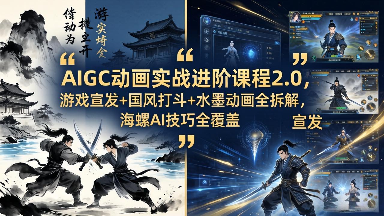 AIGC动画实战进阶课程2.0，游戏宣发+国风打斗+水墨动画全拆解，海螺AI技巧全覆盖-985网创