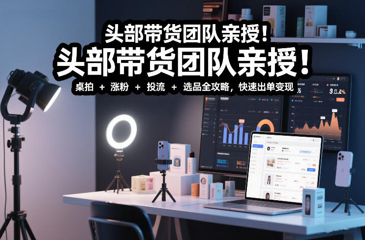 头部带货团队亲授！专业短视频实拍带货课：桌拍+涨粉+投流+选品全攻略，快速出单变现，月入2w+-985网创