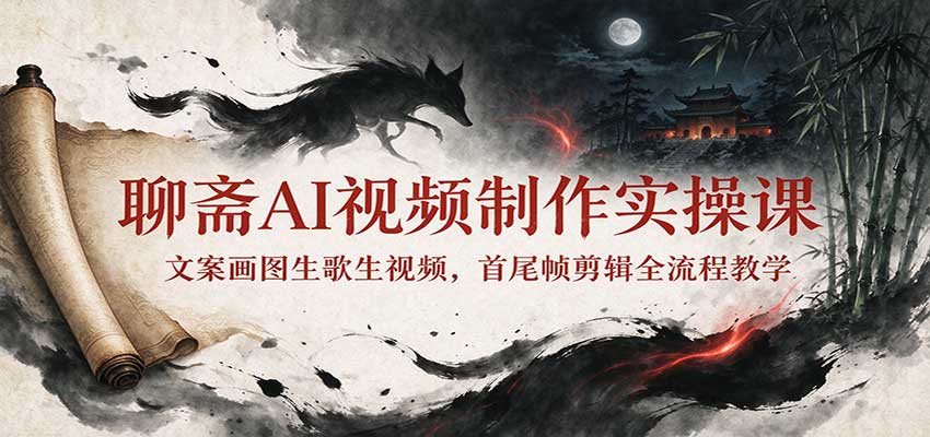 聊斋AI视频制作实操课：文案画图生歌生视频，首尾帧剪辑全流程教学-985网创