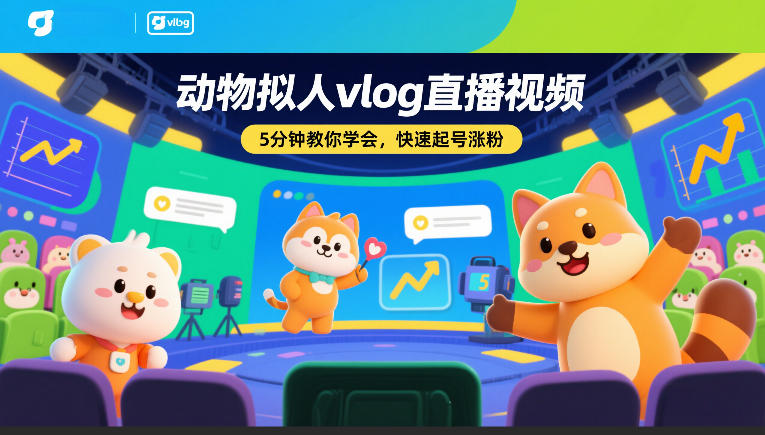 动物拟人vlog直播视频，5分钟教你学会，快速起号涨粉-985网创