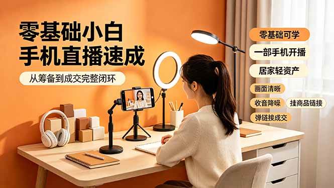 （19231期）零基础小白手机直播速成，从筹备到成交完整闭环，适配苹果安卓系统，解决杂音卡顿留人难问题-985网创