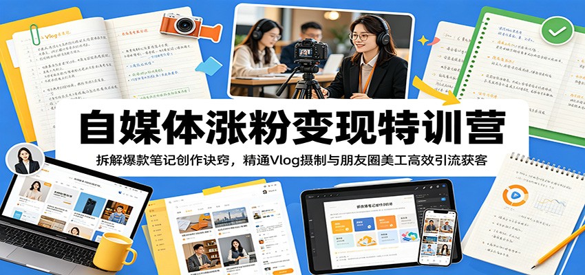 自媒体涨粉变现特训营：拆解爆款笔记创作诀窍，精通Vlog摄制与朋友圈美工高效引流获客-985网创