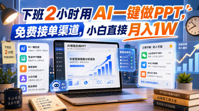 下班2小时用AI一键做PPT，免费接单渠道，小白直接月入1W【揭秘】-985网创