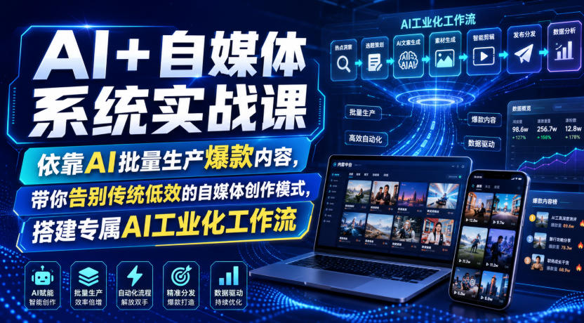 AI+自媒体系统实战课，依靠AI批量生产爆款内容，带你告别传统低效的自媒体创作模式，搭建专属AI工业化工作流-985网创