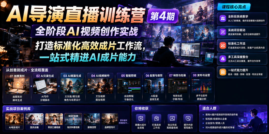 AI导演直播训练营第4期｜全阶段AI视频创作实战，打造标准化高效成片工作流，一站式精进AI成片能力-985网创