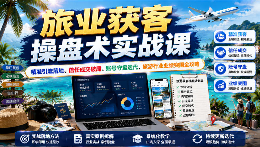 旅业获客操盘术实战课｜精准引流落地、信任成交破局、账号守盘迭代、旅游行业业绩突围全攻略-985网创