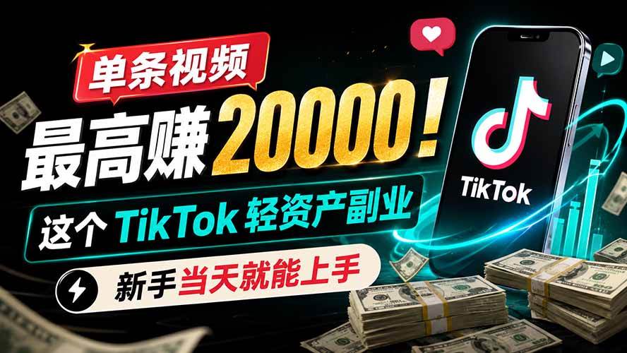 （19457期）单条视频最高赚 20000！这个 TikTok 轻资产副业，新手当天就能上手-985网创
