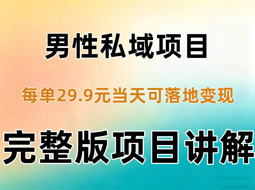 男性私域项目每单29.9，当天就能落地变现【不是S粉项目】详细拆解-985网创