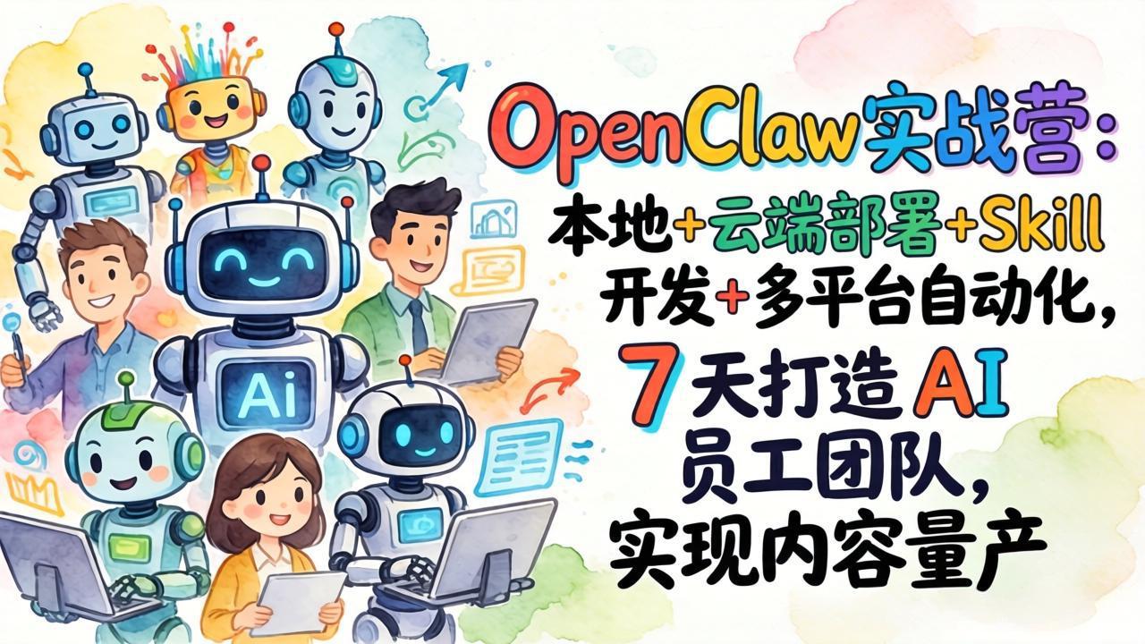 OpenClaw实战营：本地+云端部署+Skill开发+多平台自动化，7 天打造 AI 员工团队，实现内容量产-985网创