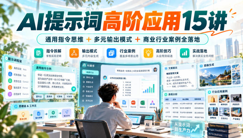 AI提示词高阶应用15讲｜通用指令思维+多元输出模式+商业行业案例全落地-985网创