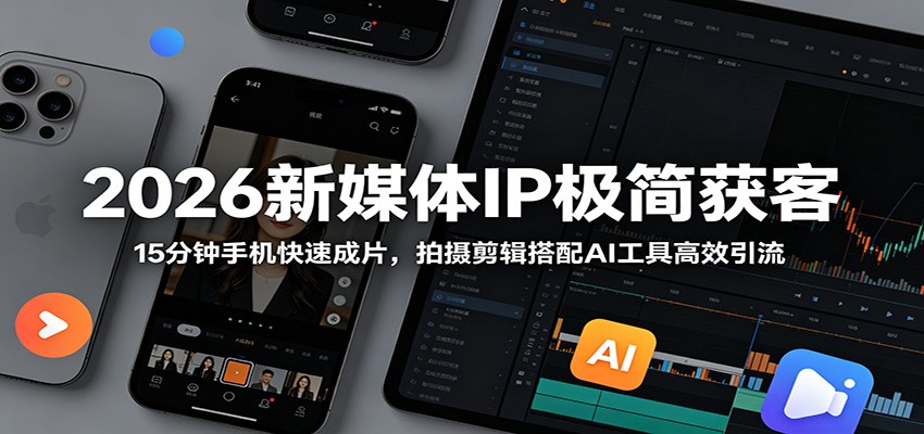2026新媒体IP极简获客：15分钟手机快速成片，拍摄剪辑搭配AI工具高效引流-985网创