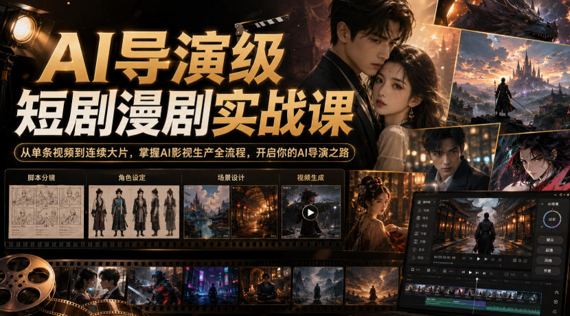 AI导演级短剧漫剧实战课，从单条视频到连续大片，掌握AI影视生产全流程，开启你的AI导演之路!-985网创