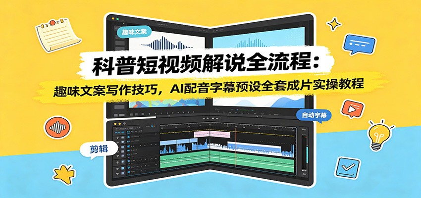 科普短视频解说全流程：趣味文案写作技巧，AI配音字幕预设全套成片实操教程-985网创