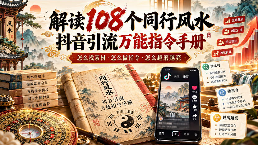 解读108个同行风水抖音引流万能指令手册，怎么找素材·怎么做指令·怎么越磨越亮【文档】-985网创
