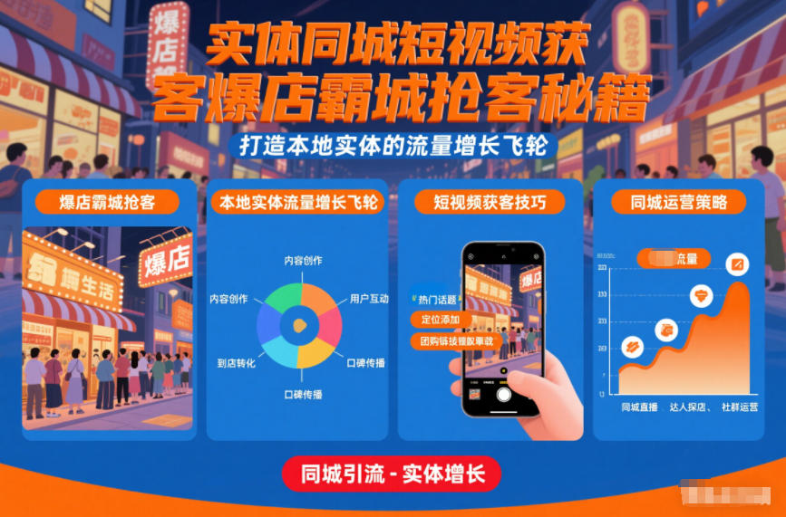 实体同城短视频获客爆店霸城抢客秘籍，打造本地实体的流量增长飞轮-985网创