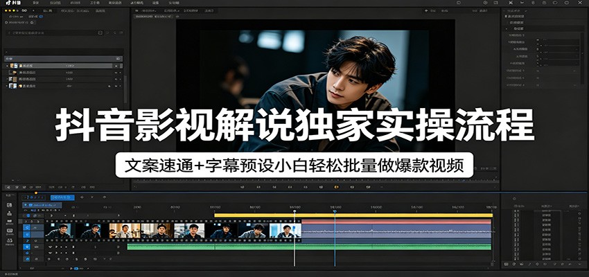 抖音影视解说独家实操流程，文案速通+字幕预设小白轻松批量做爆款视频-985网创