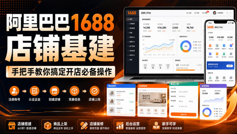 阿里巴巴1688店铺基建，手把手教你搞定开店必备操作(更新8月)-985网创