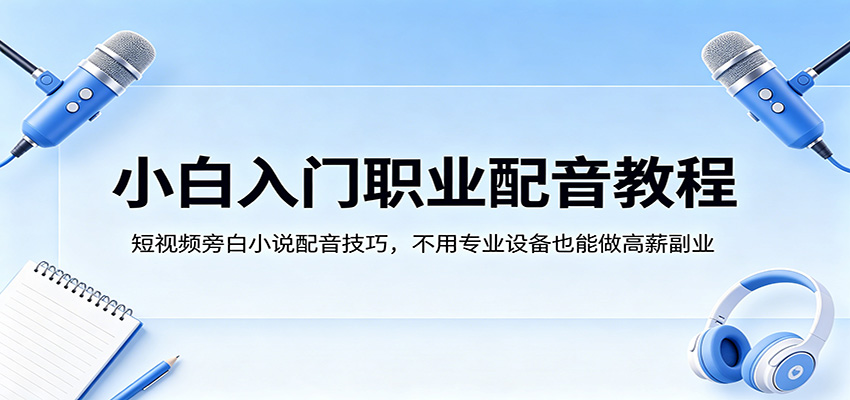 小白入门职业配音教程，短视频旁白小说配音技巧，不用专业设备也能做高薪副业-985网创