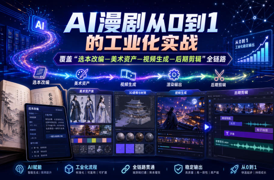 AI漫剧从0到1的工业化实战，覆盖“选本改编—美术资产—视频生成—后期剪辑”全链路（更新6月）-985网创