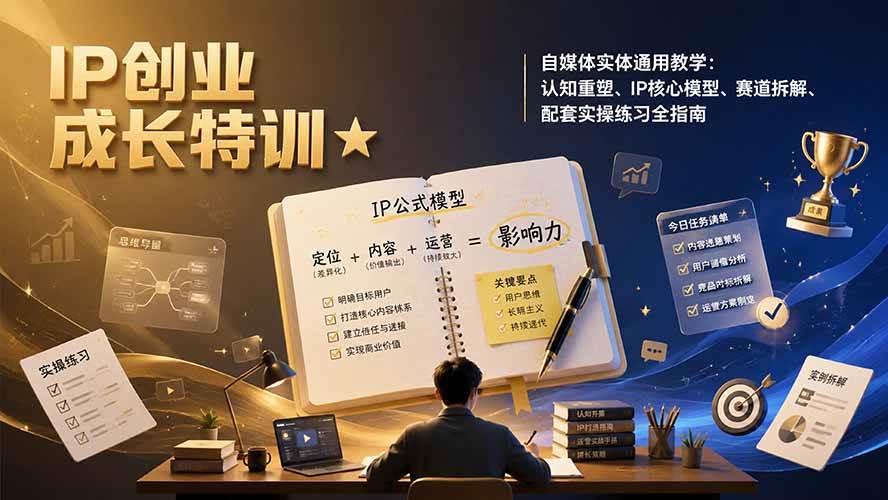 （19567期）IP创业成长特训★自媒体实体通用教学：认知重塑、IP核心模型、赛道拆解、配套实操练习全指南-985网创