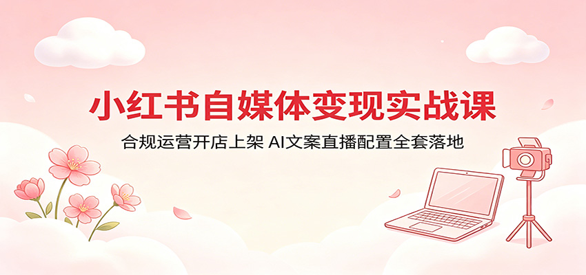小红书自媒体变现实战课：合规运营开店上架，AI文案直播配置全套落地-985网创