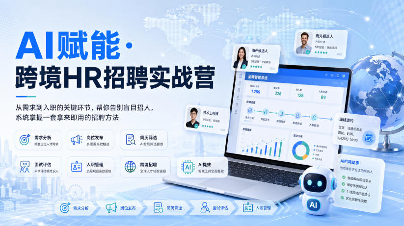 AI赋能·跨境HR招聘实战营，从需求到入职的关键环节，帮你告别盲目招人，系统掌握一套拿来即用的招聘方法-985网创