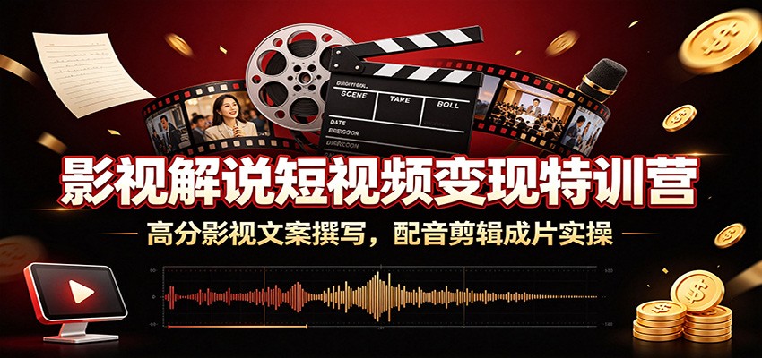 影视解说短视频变现特训营：高分影视文案撰写，配音剪辑成片实操-985网创