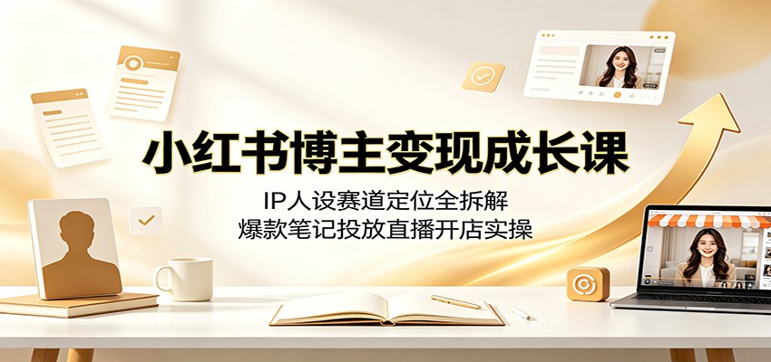 小红书博主变现成长课：IP人设赛道定位全拆解，爆款笔记投放直播开店实操-985网创