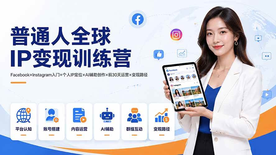 （19568期）普通人全球IP变现训练营：Facebook×Instagram入门×个人IP定位×AI辅助创作×前30天运营×变现路径-985网创