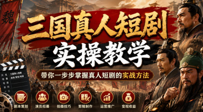 三国真人短剧实操教学，带你一步步掌握真人短剧的实战方法-985网创